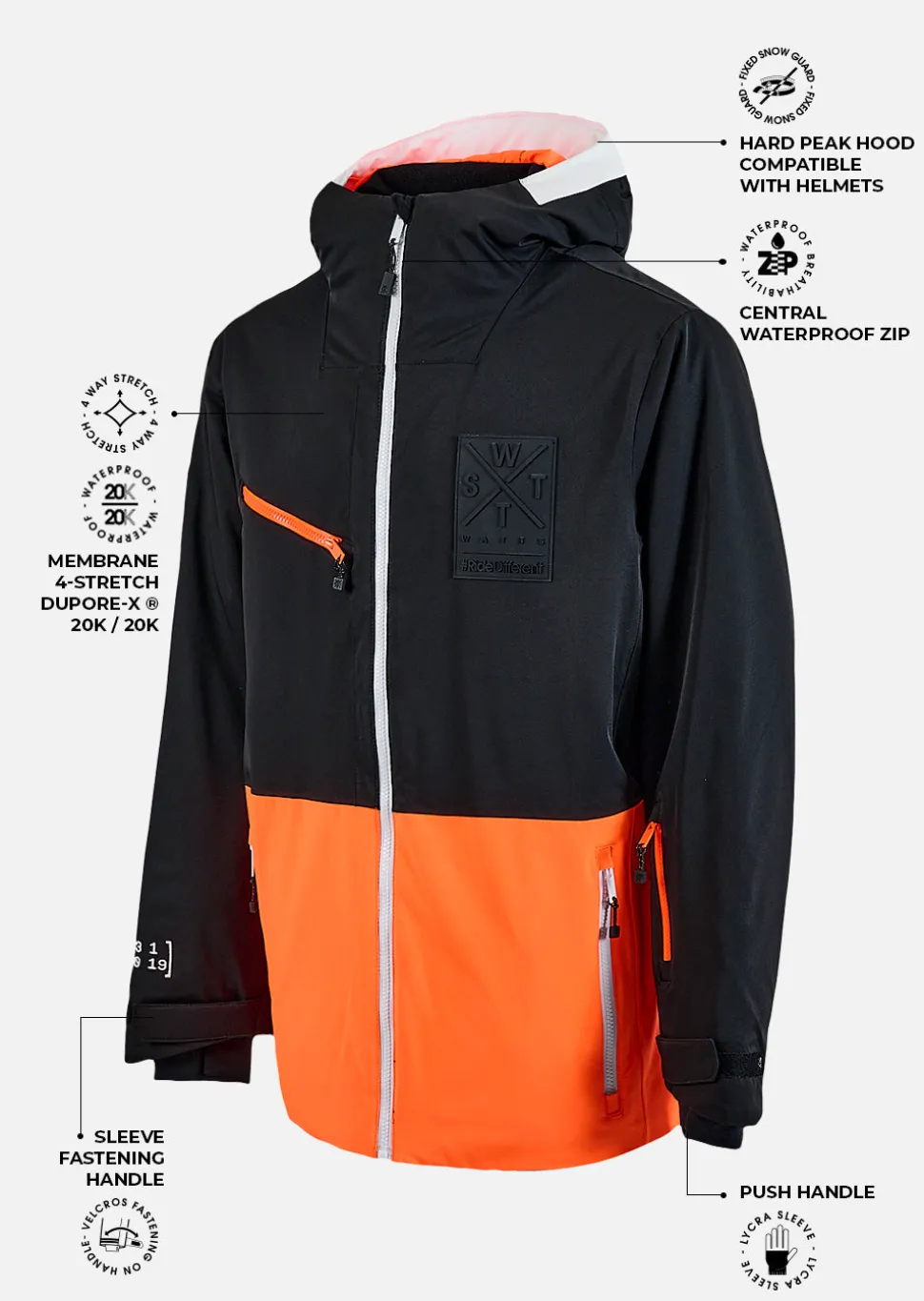 Veste de ski X-Temper - Noir et Orange Fluo